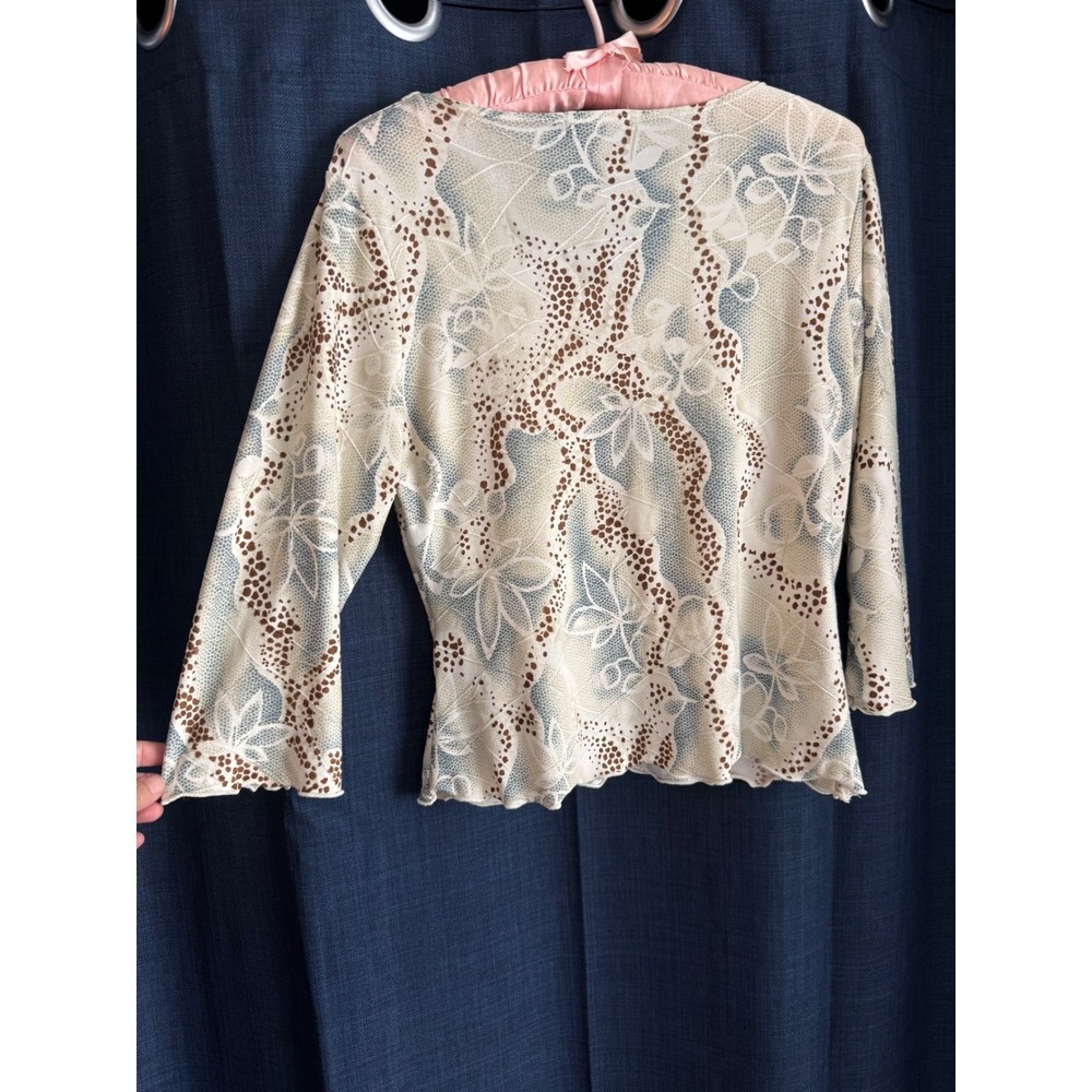 Jaipur Womens V-Neck 3/4 Sleeve Floral Abstract Print Lettuce Edge Top Cream M